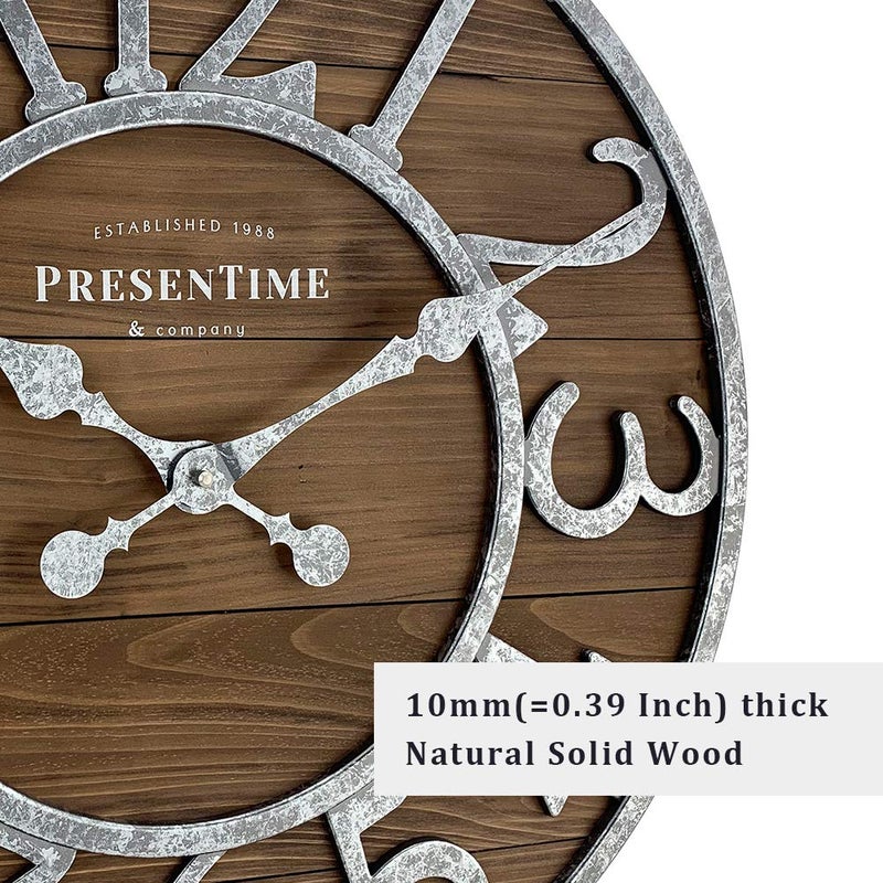 Presentime & Co Vintage Farmhouse Series, Galvanized Rustic Barnwood Clock, 19.5 inch, Galvanized Finish Arabic Numerals with Weathered Natural Barnwood, Farmhouse DÃ©cor/Wall DÃ©cor - Image 3